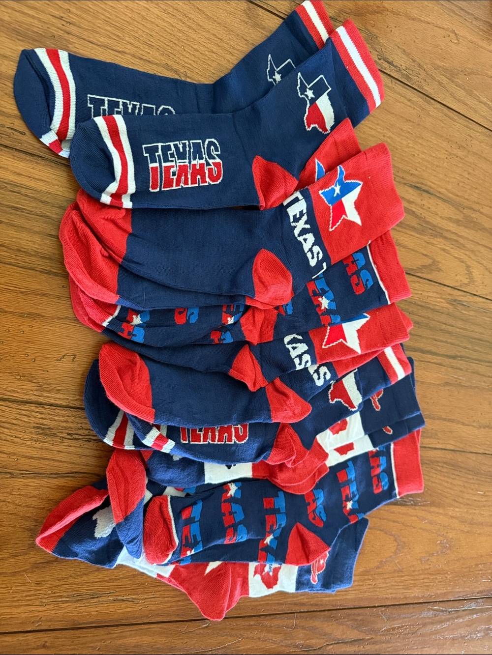 Texas Logo Crew Socks - Red, White & Navy - 8 pairs never worn.